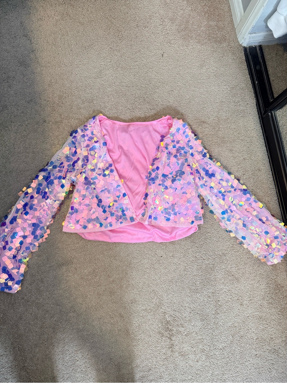 Pink Sequin Accent Women’s Jacket - Sparkle Overlay